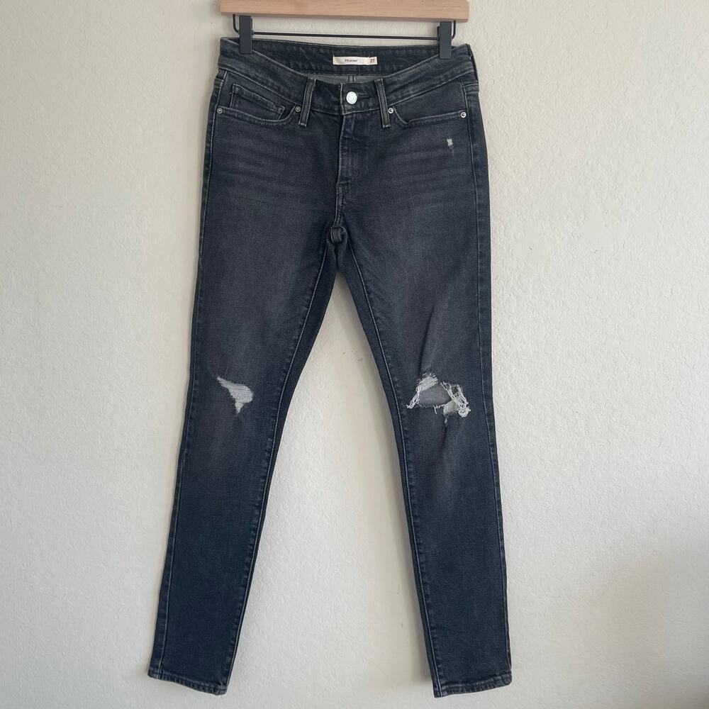Levi’s 711 Skinny Womens Washed Black Distressed Jeans - Size 27